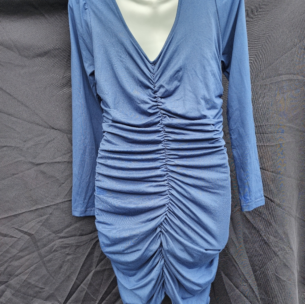 New Blue Ruched Dress - Picture 2 of 2